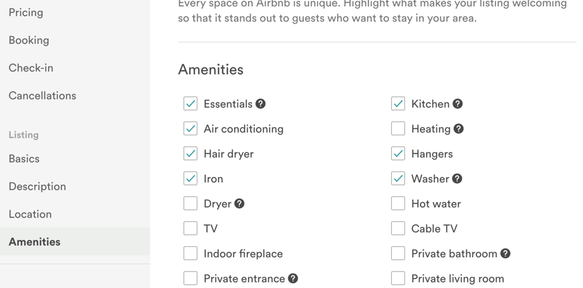 Airbnb amenities checklist and messages