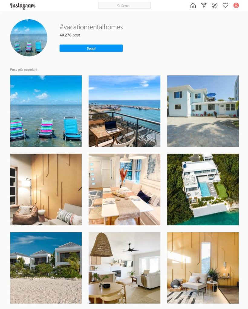 Instagram page for rental property 